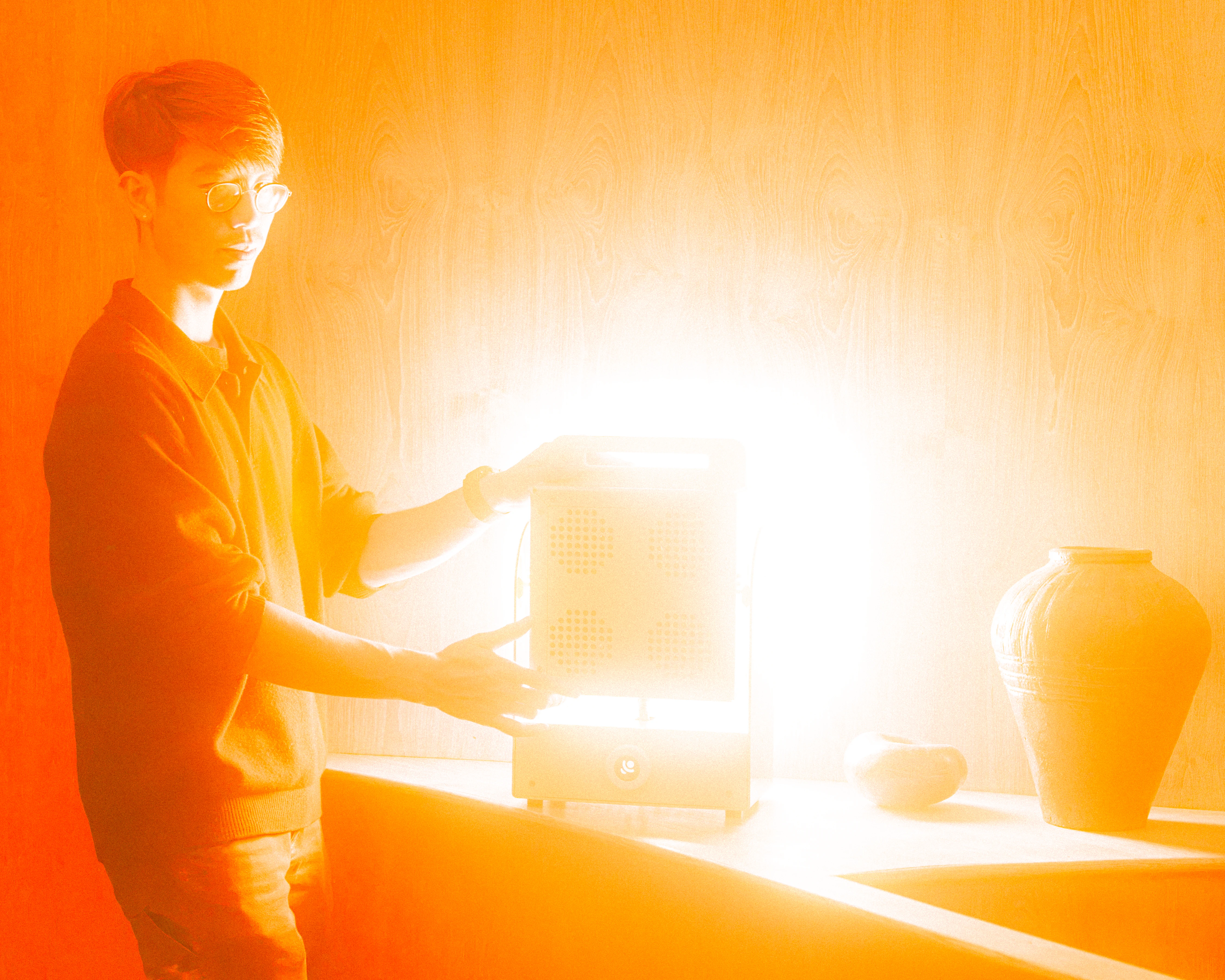 A Rhythm sunlight generator lighting a room — After dark
