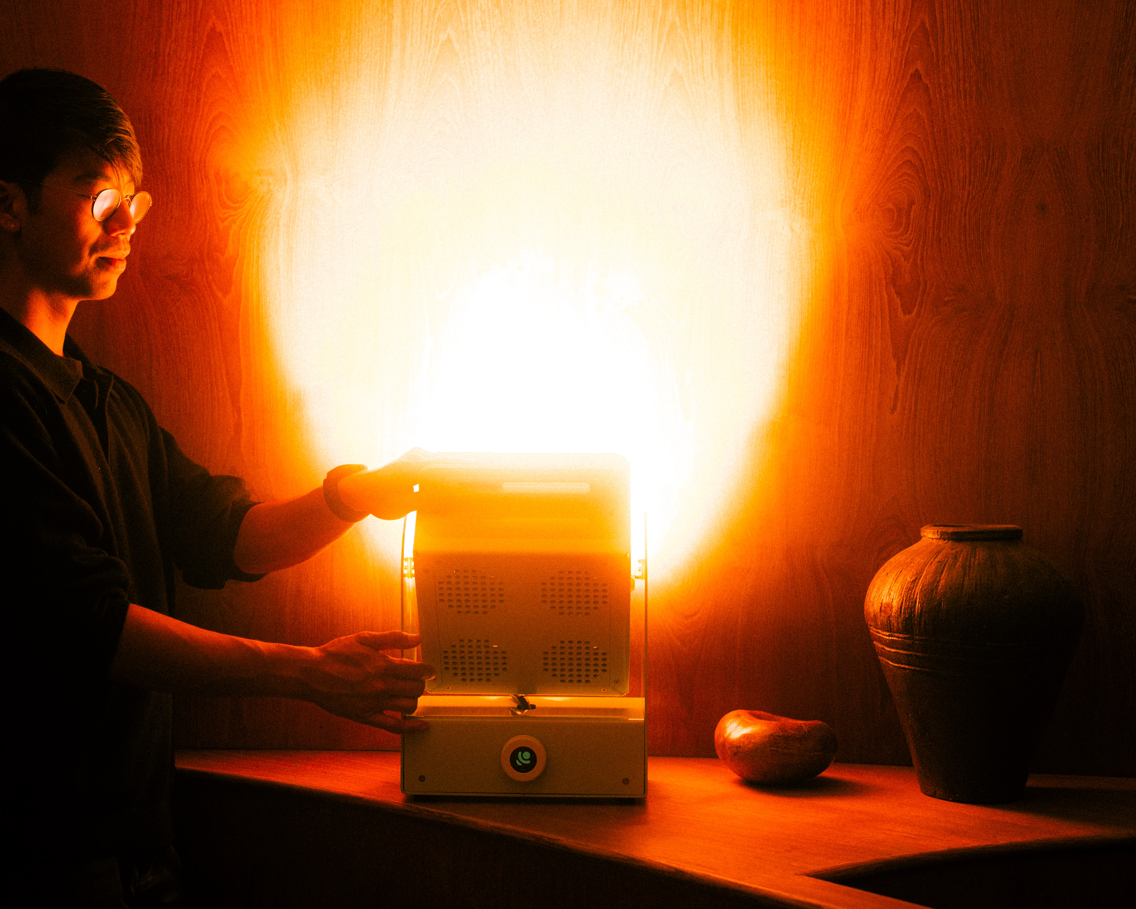 A Rhythm sunlight generator lighting a room — After dark
