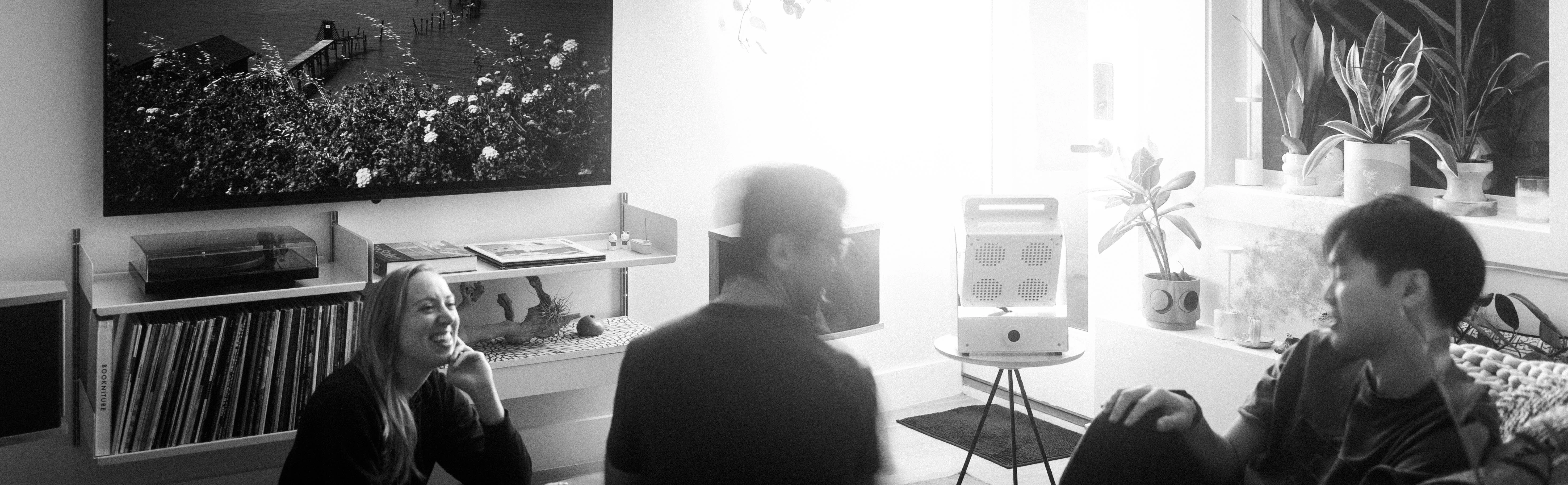 A Rhythm sunlight generator lighting a room — An evening indoors