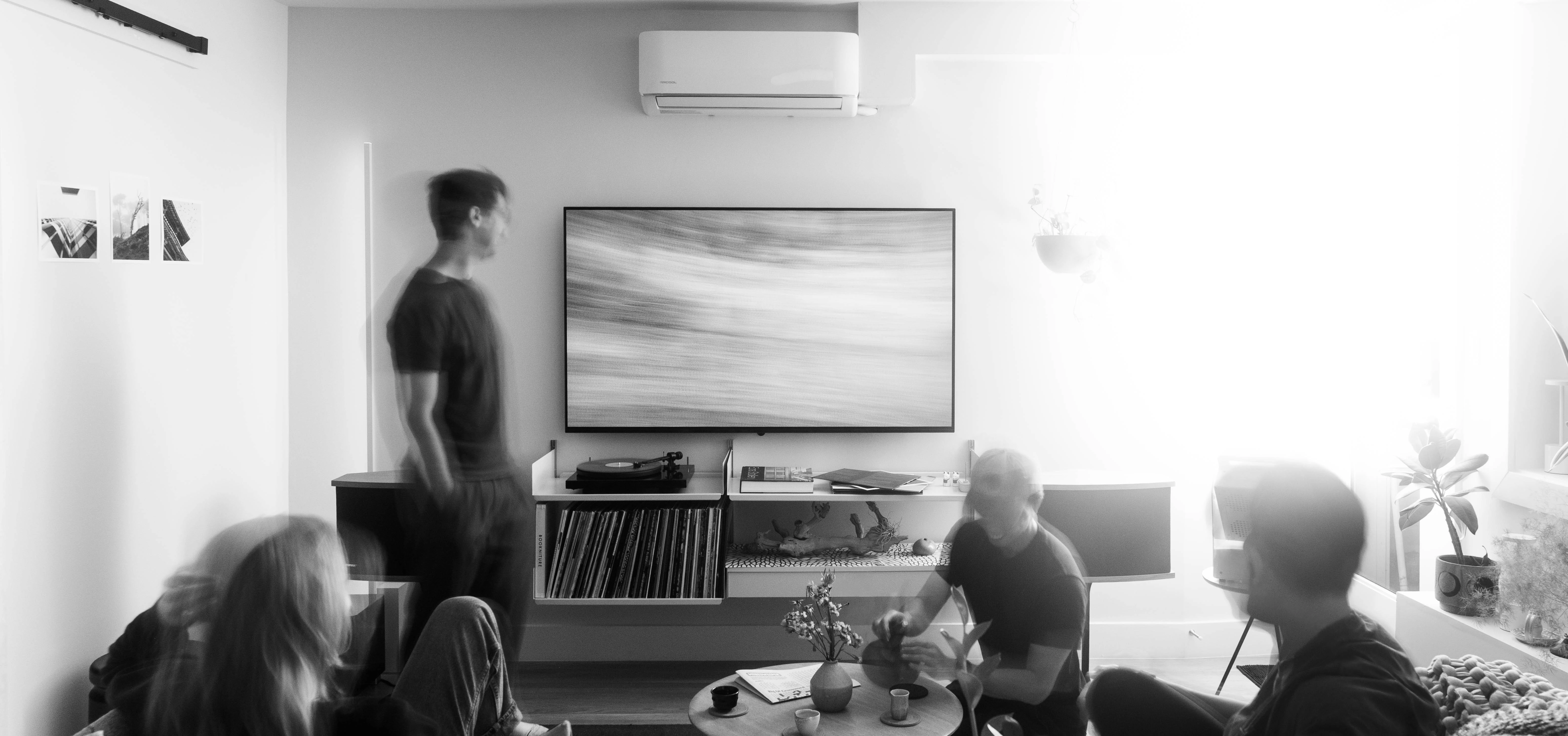 A Rhythm sunlight generator lighting a room — An evening indoors