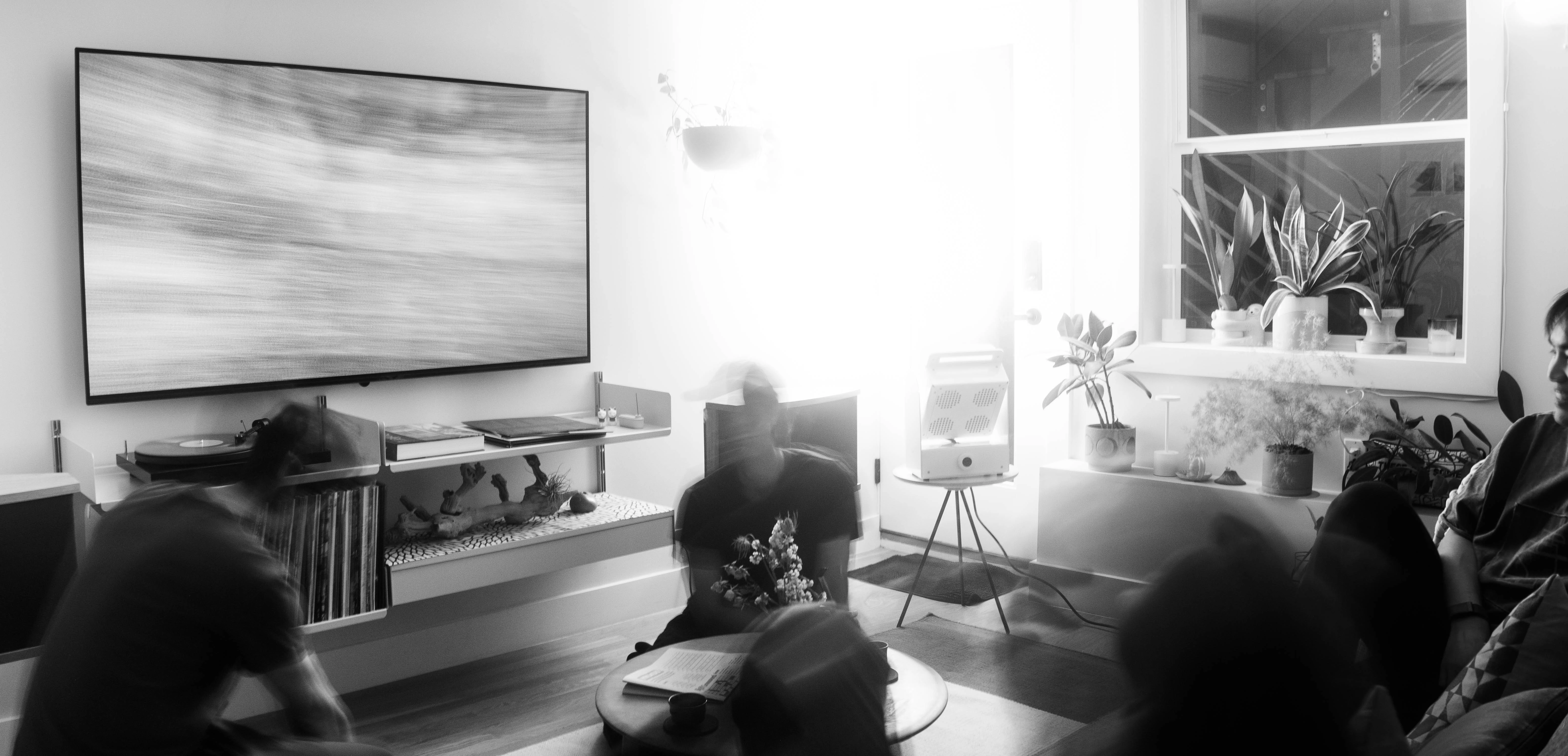 A Rhythm sunlight generator lighting a room — An evening indoors