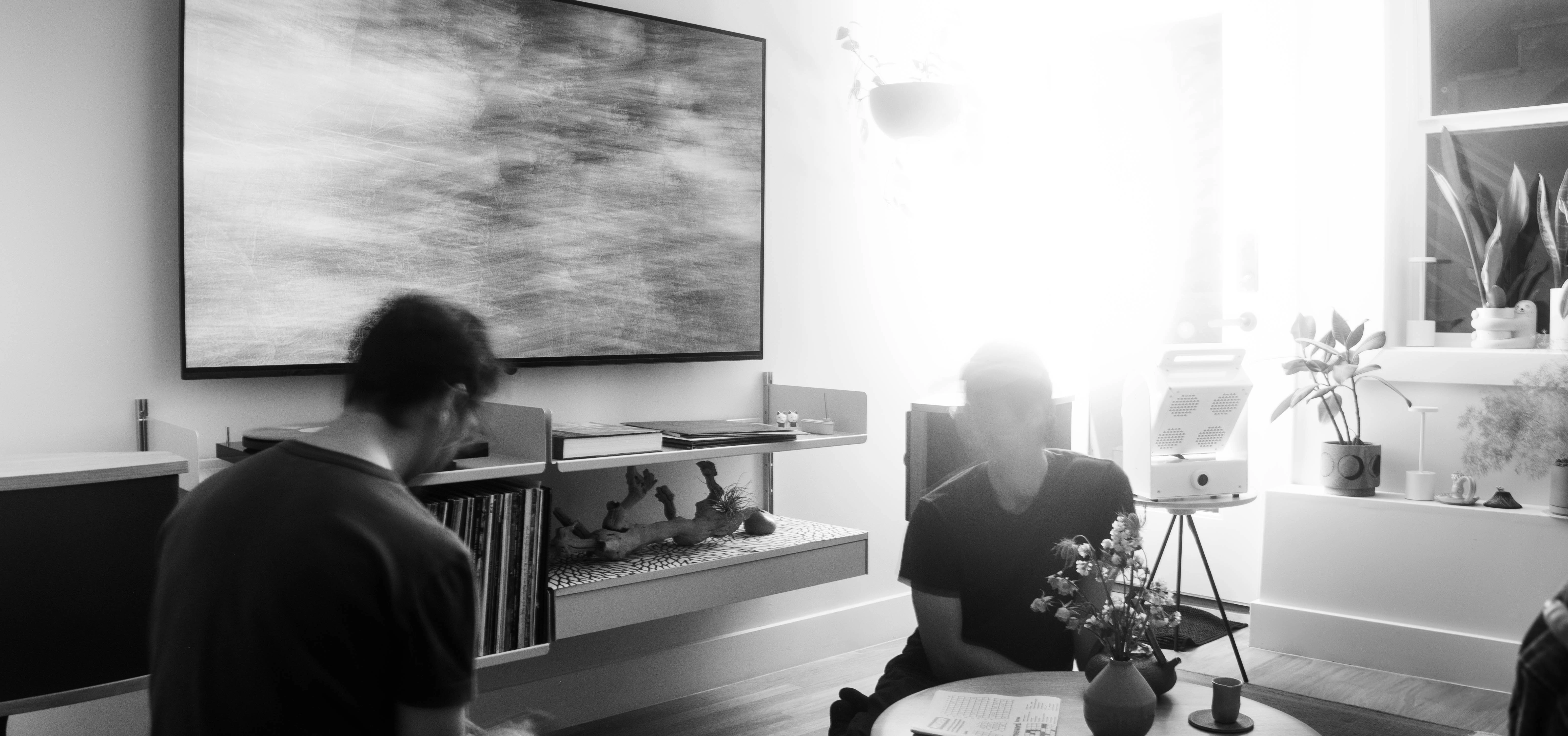 A Rhythm sunlight generator lighting a room — An evening indoors