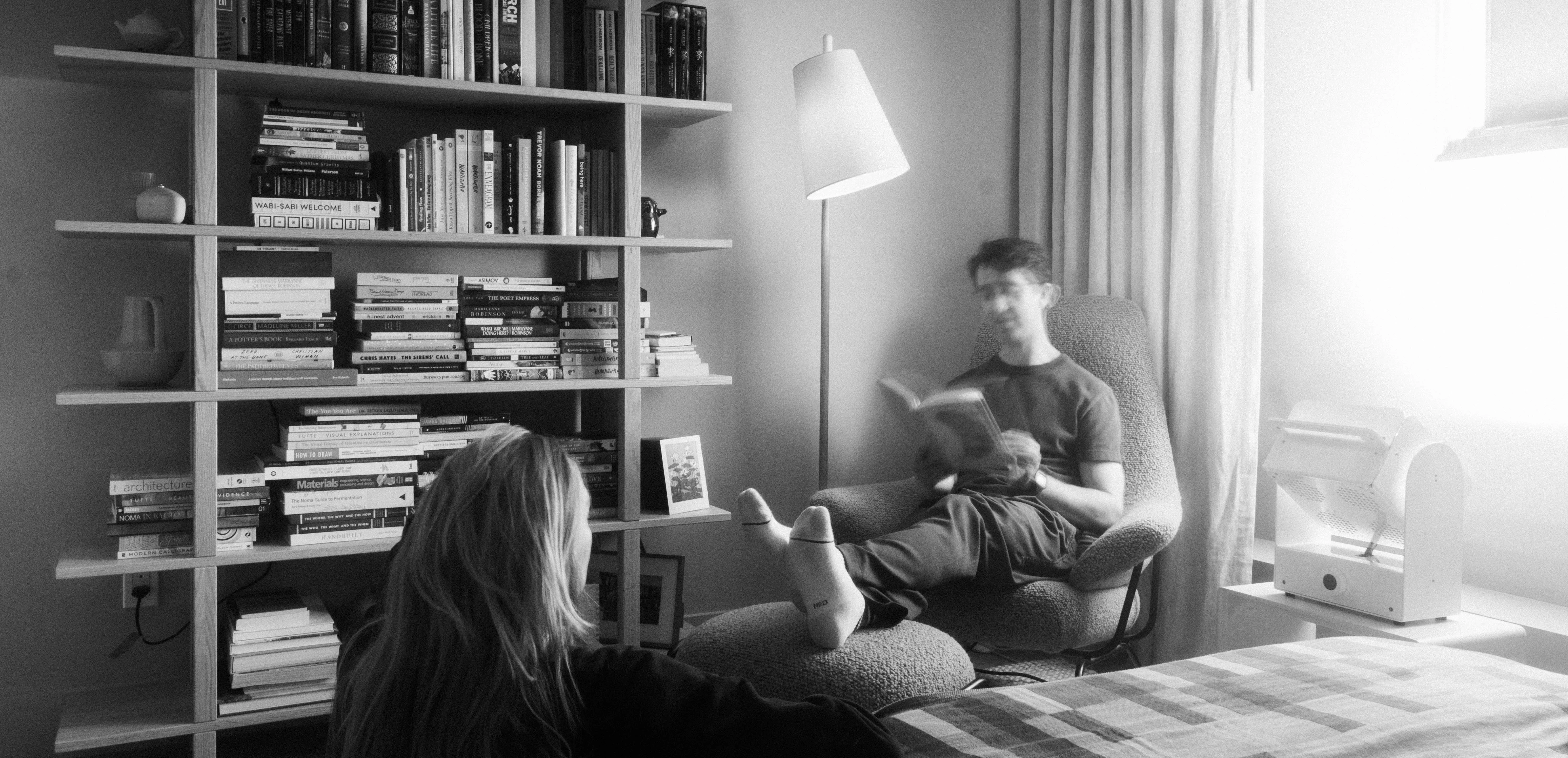 A Rhythm sunlight generator lighting a room — An evening indoors