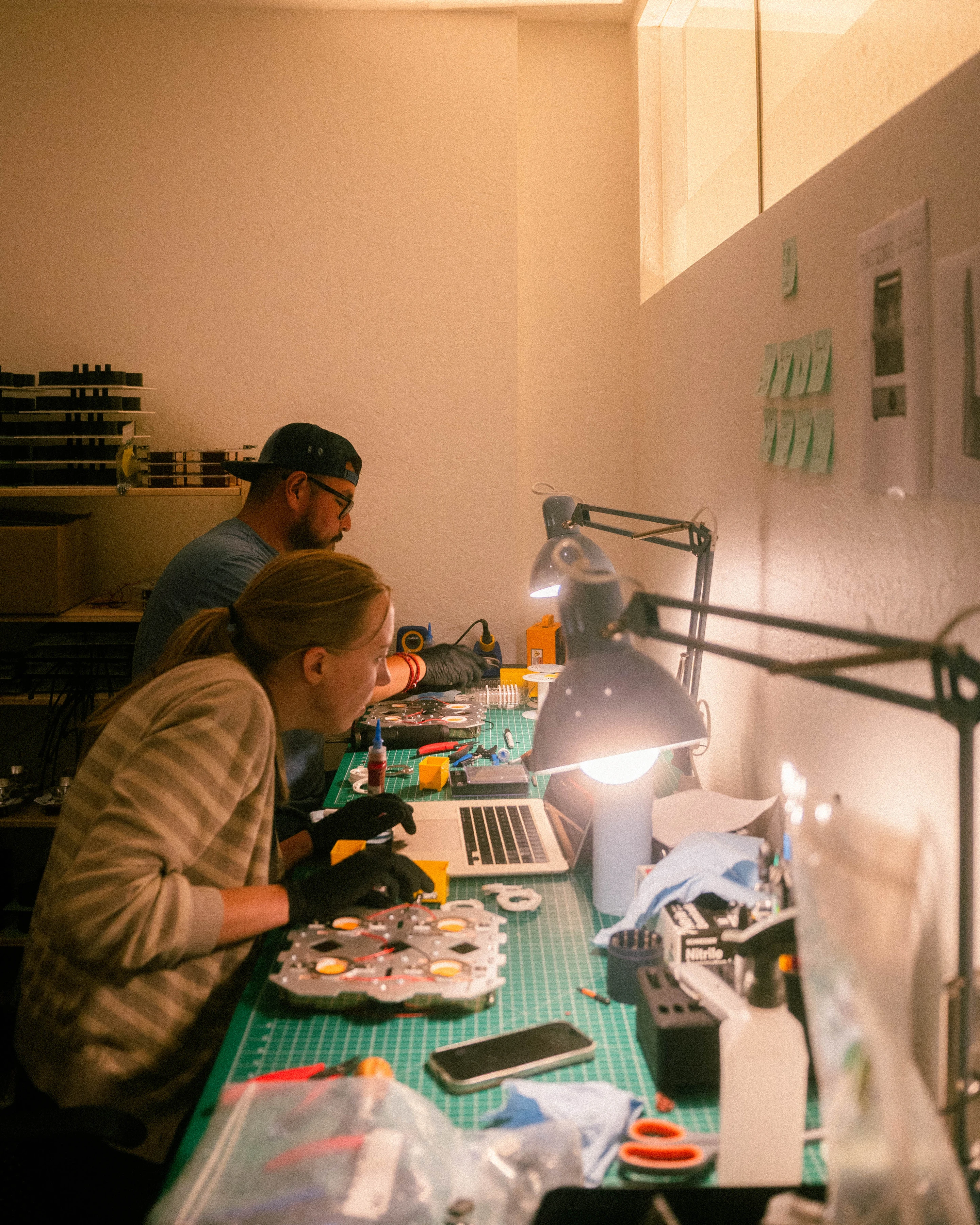 A Rhythm sunlight generator being assembled by hand in the San Francisco workshop