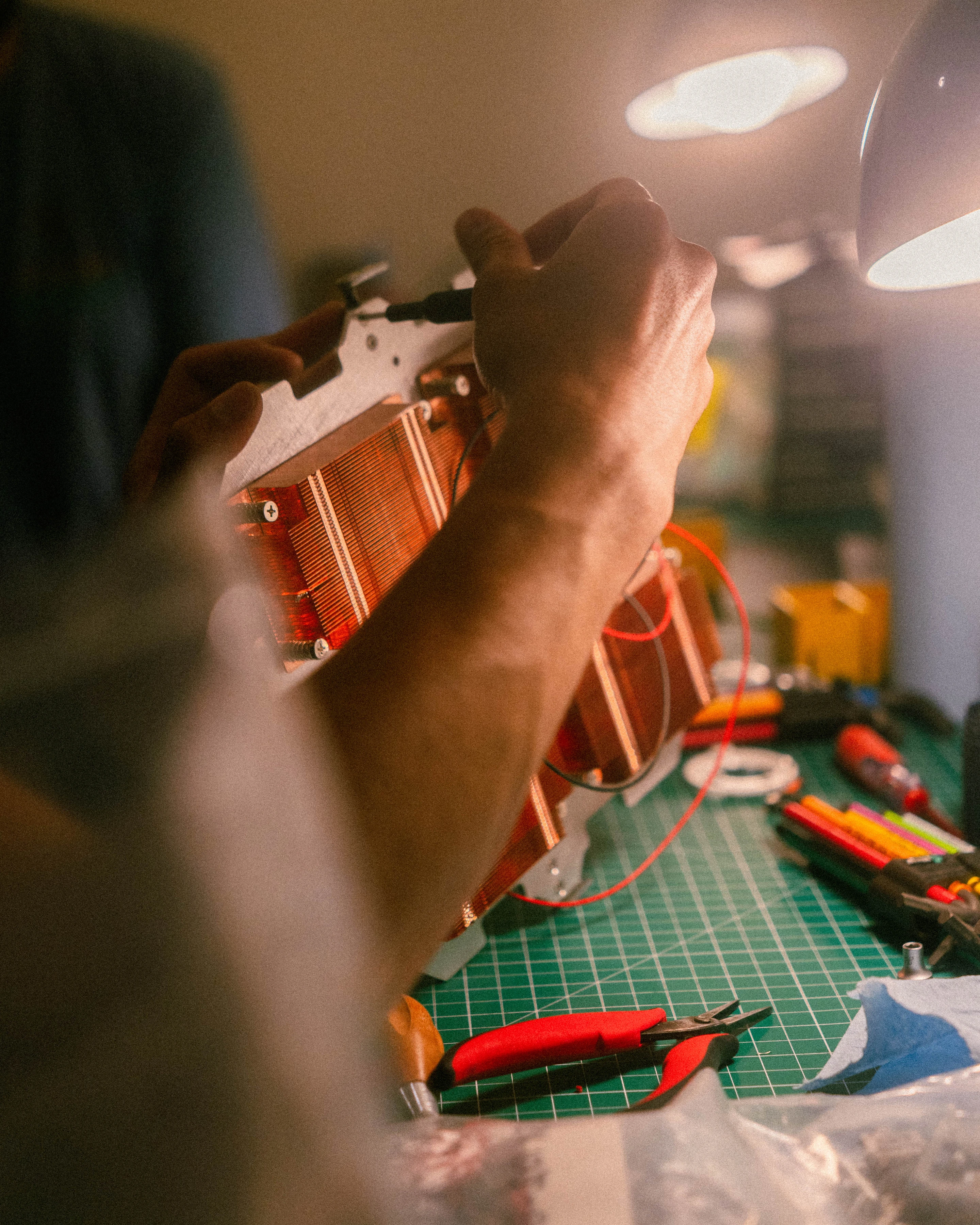 A Rhythm sunlight generator being assembled by hand in the San Francisco workshop
