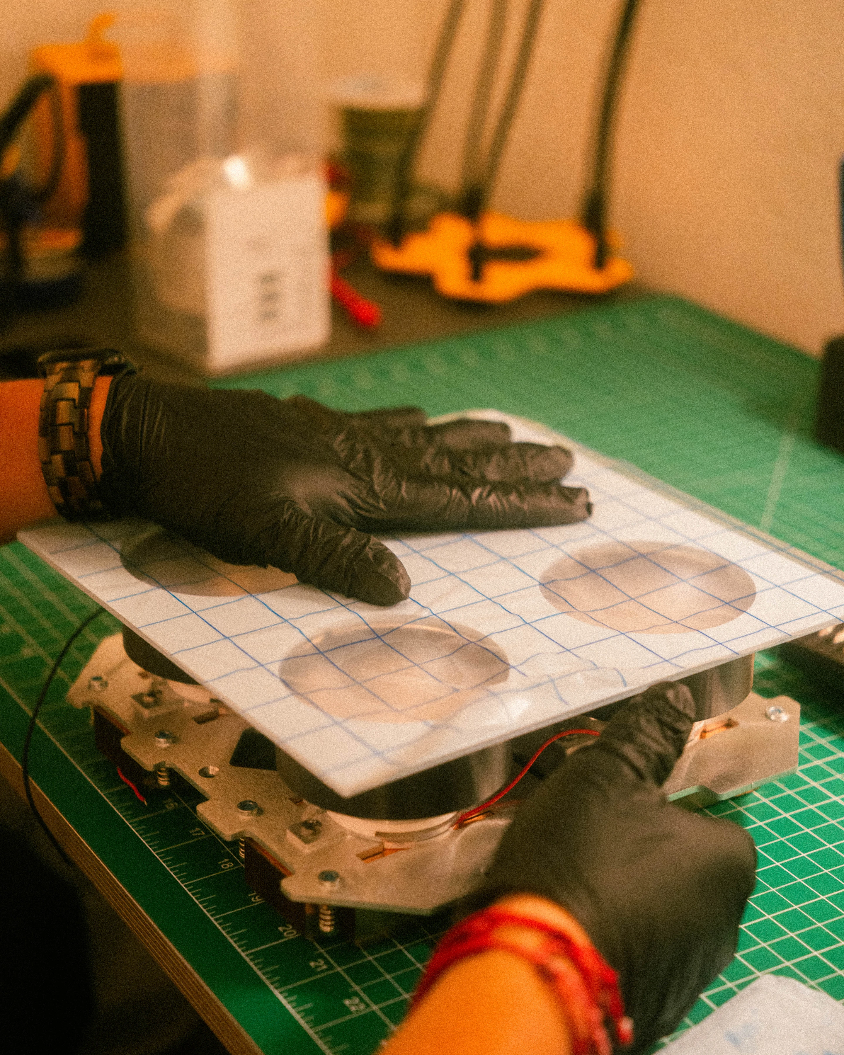 A Rhythm sunlight generator being assembled by hand in the San Francisco workshop