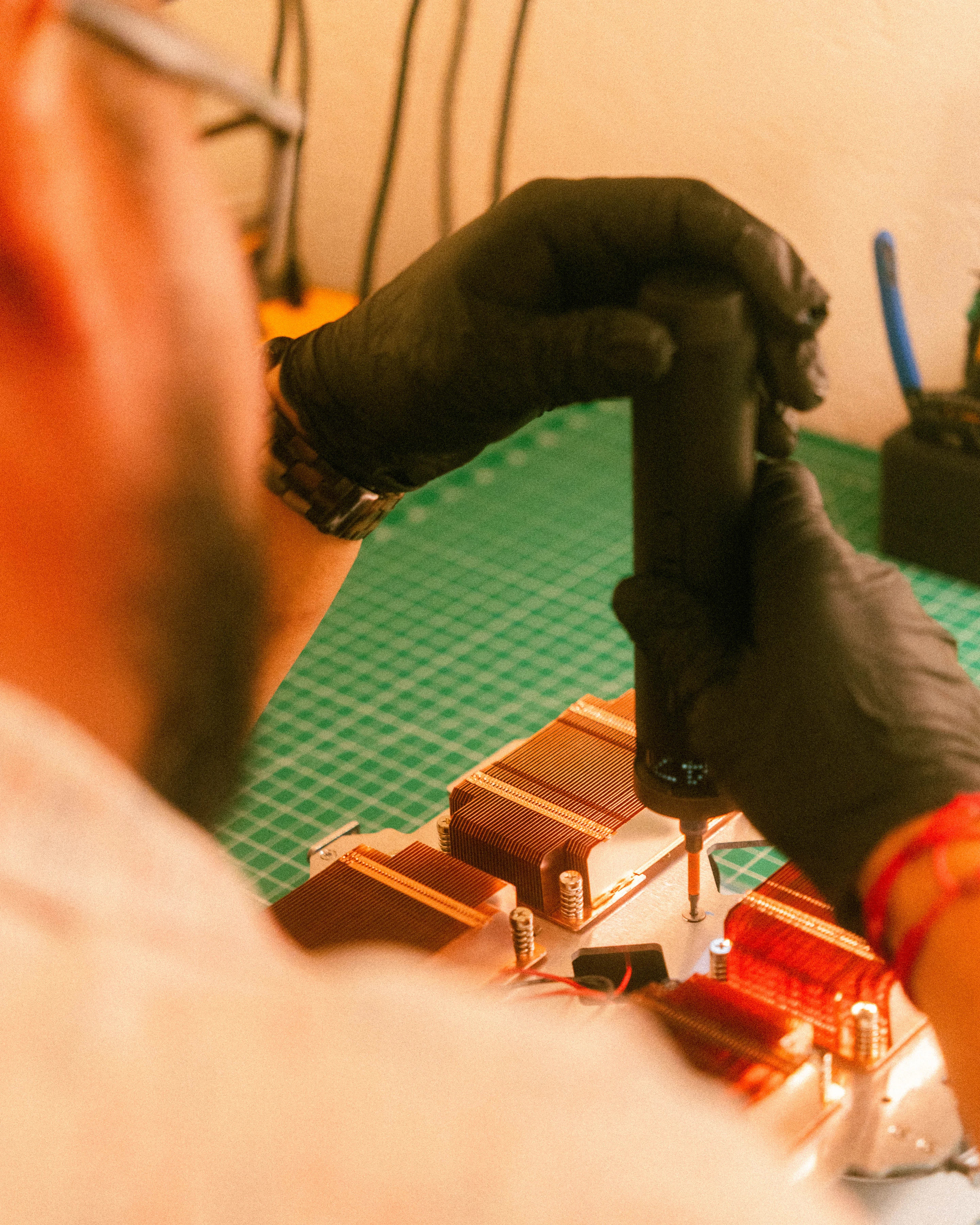 A Rhythm sunlight generator being assembled by hand in the San Francisco workshop