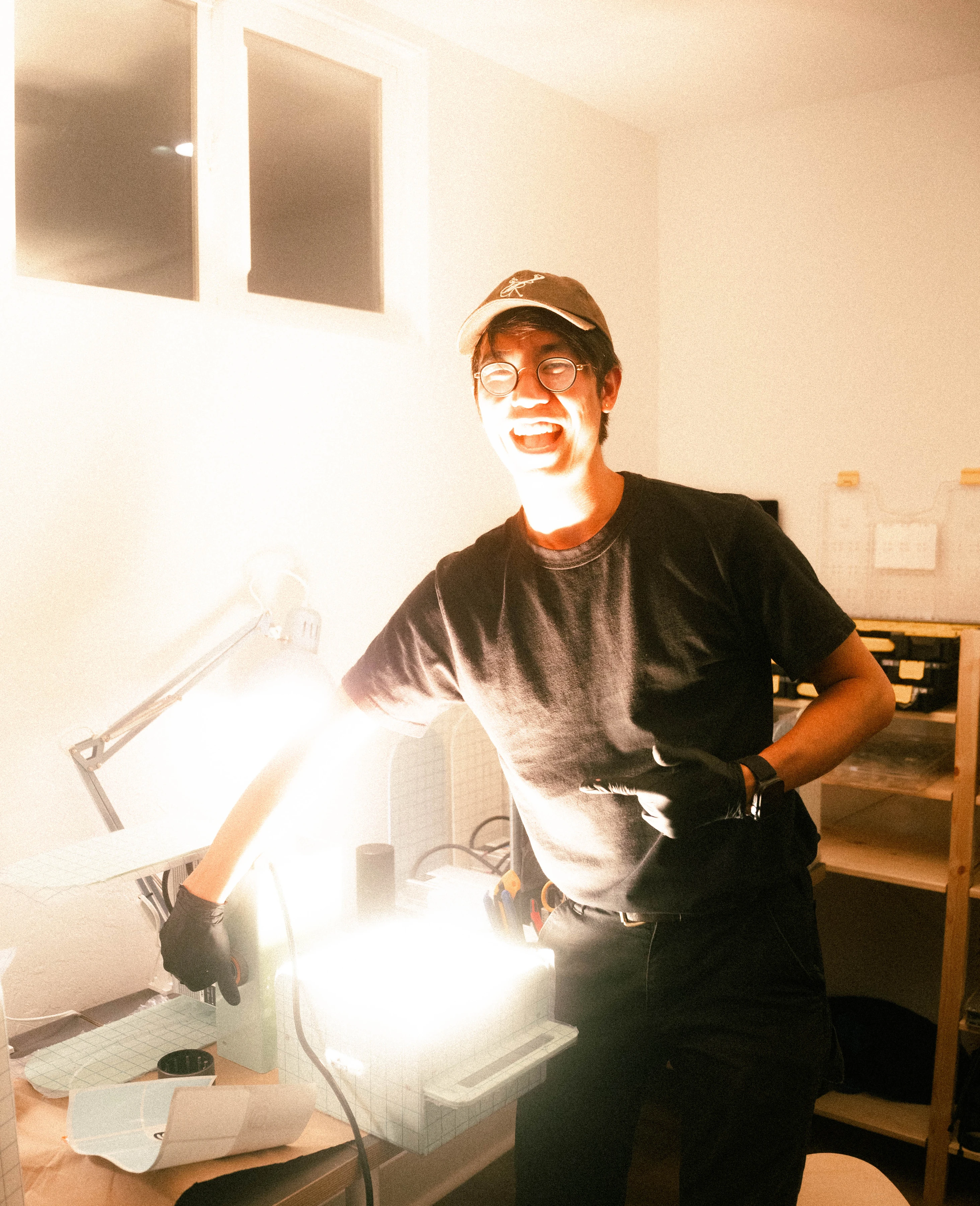 Gary beside a machine running at full output