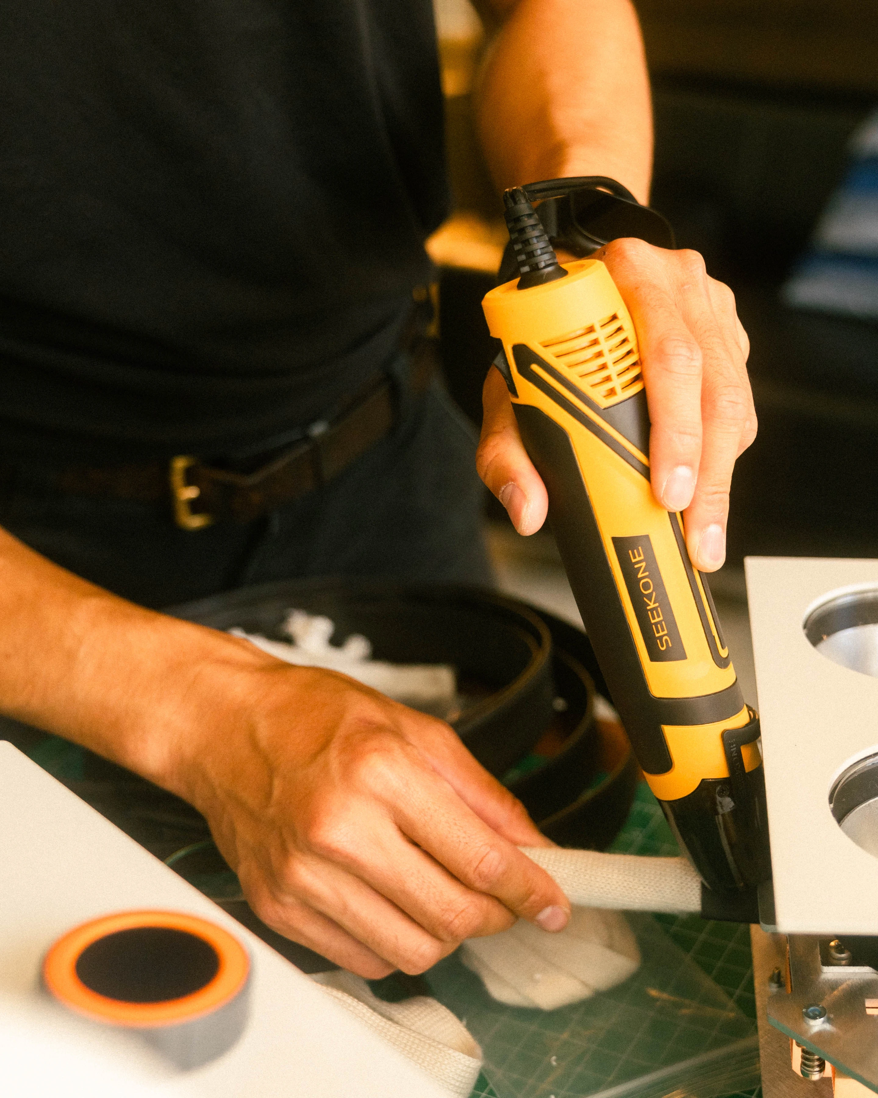 A Rhythm sunlight generator being assembled by hand in the San Francisco workshop