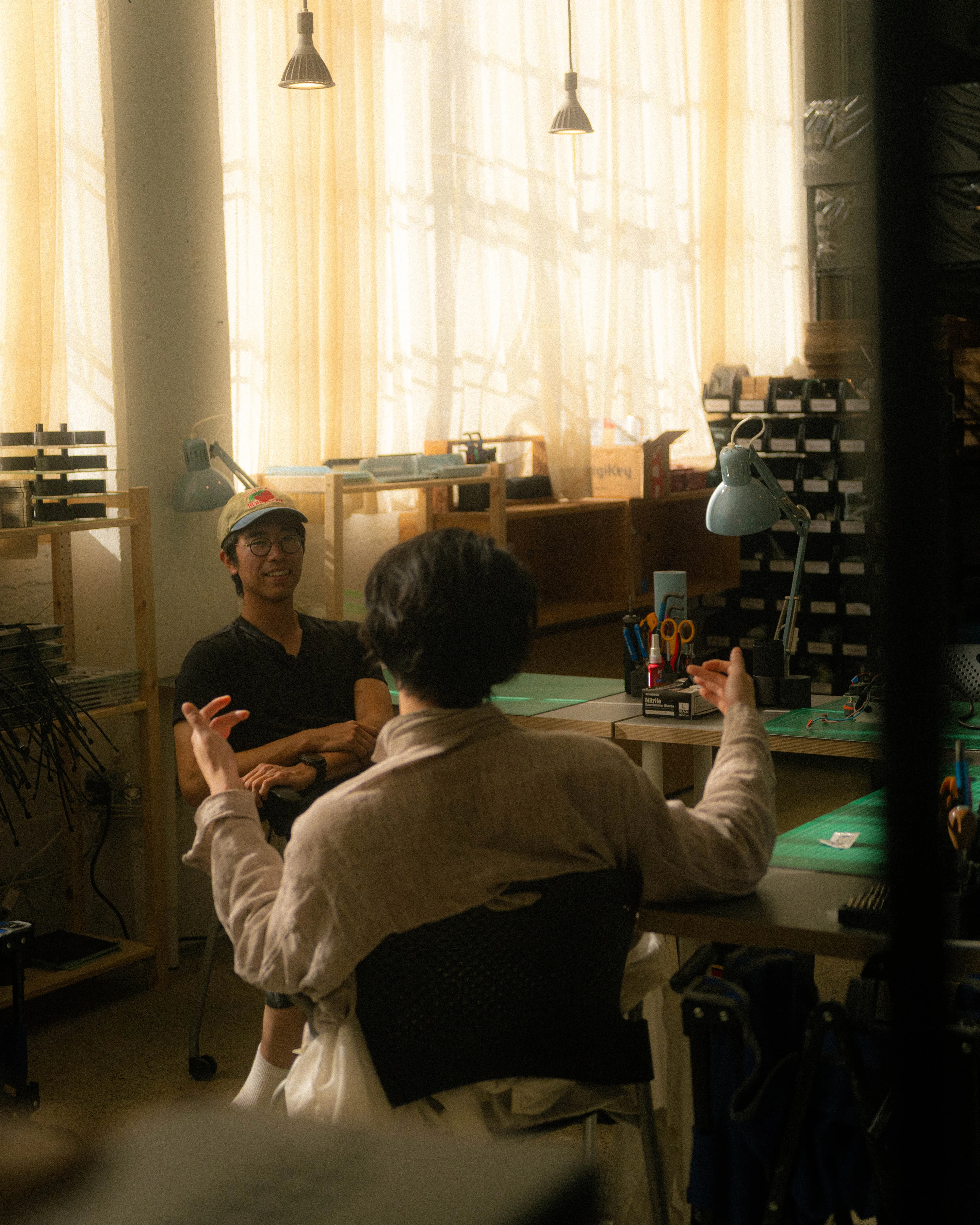 A Rhythm sunlight generator being assembled by hand in the San Francisco workshop