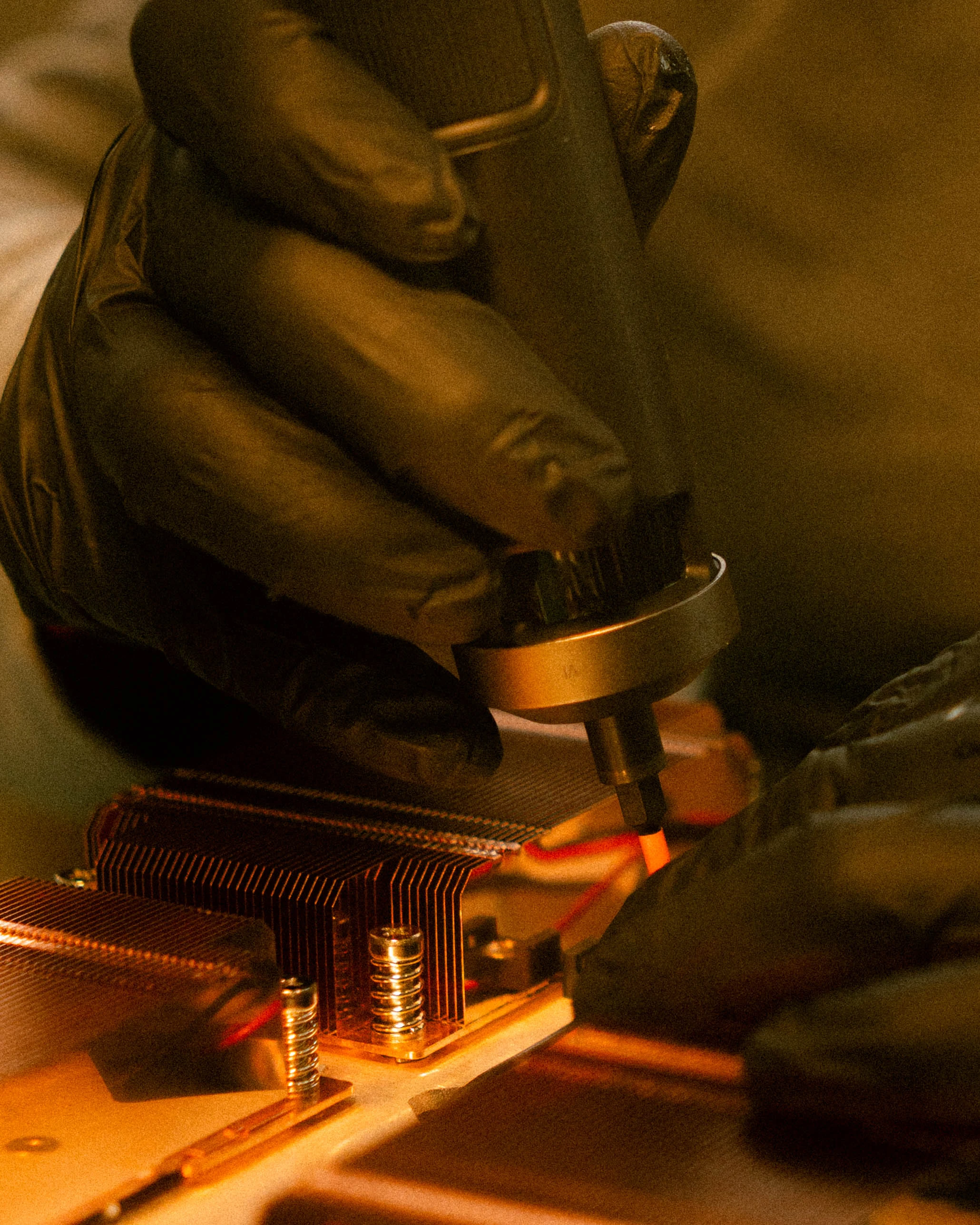 A Rhythm sunlight generator being assembled by hand in the San Francisco workshop