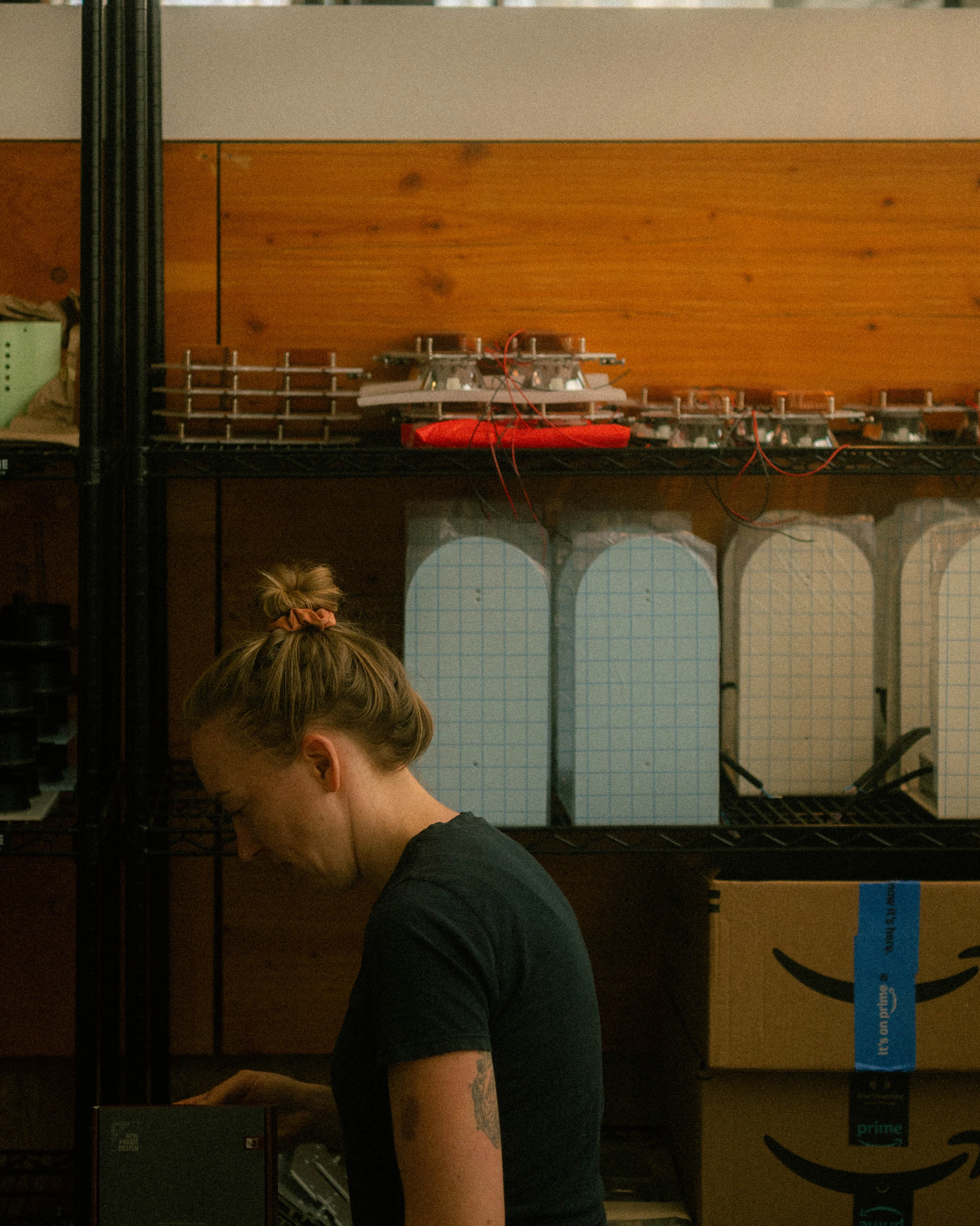 A Rhythm sunlight generator being assembled by hand in the San Francisco workshop