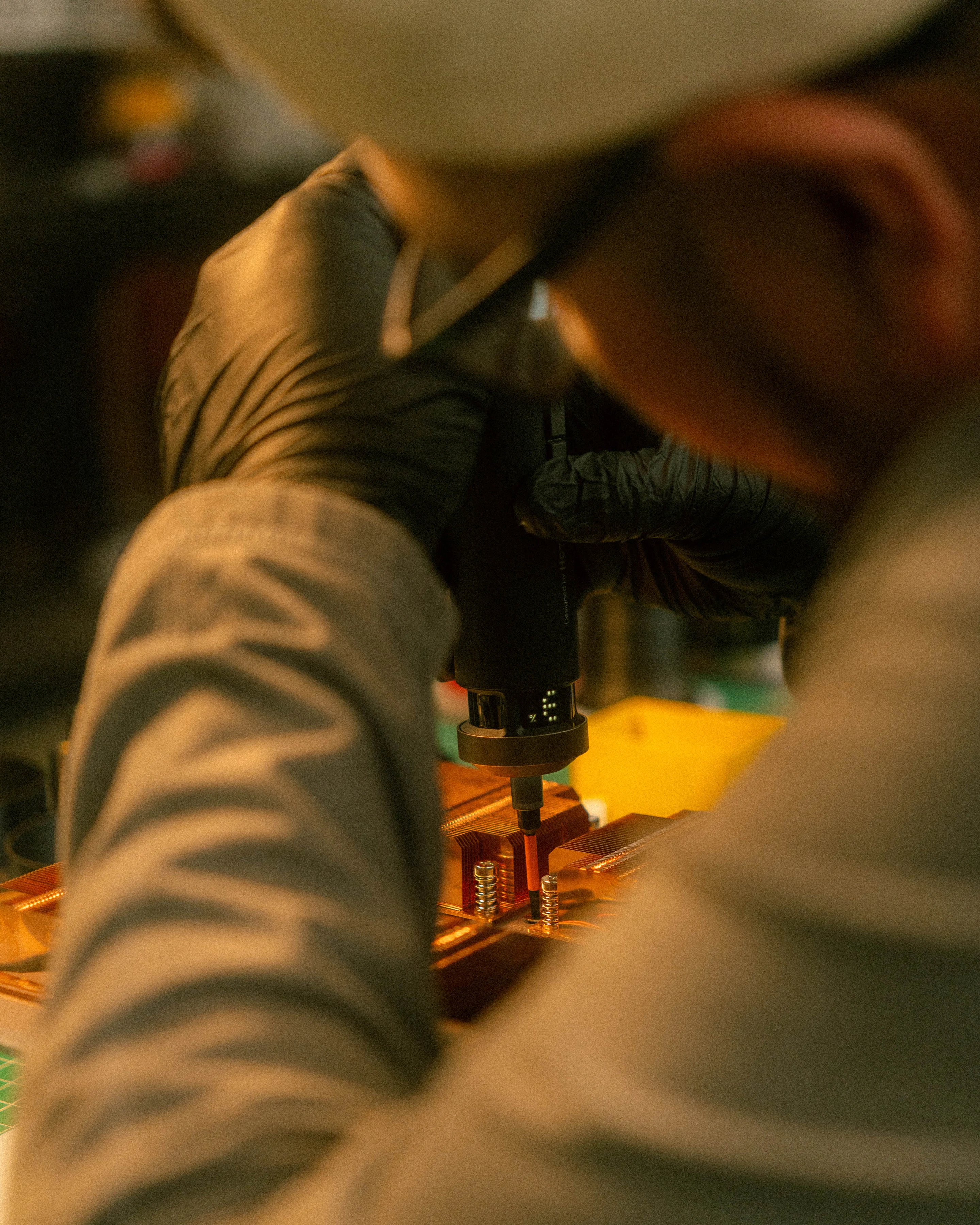 A Rhythm sunlight generator being assembled by hand in the San Francisco workshop