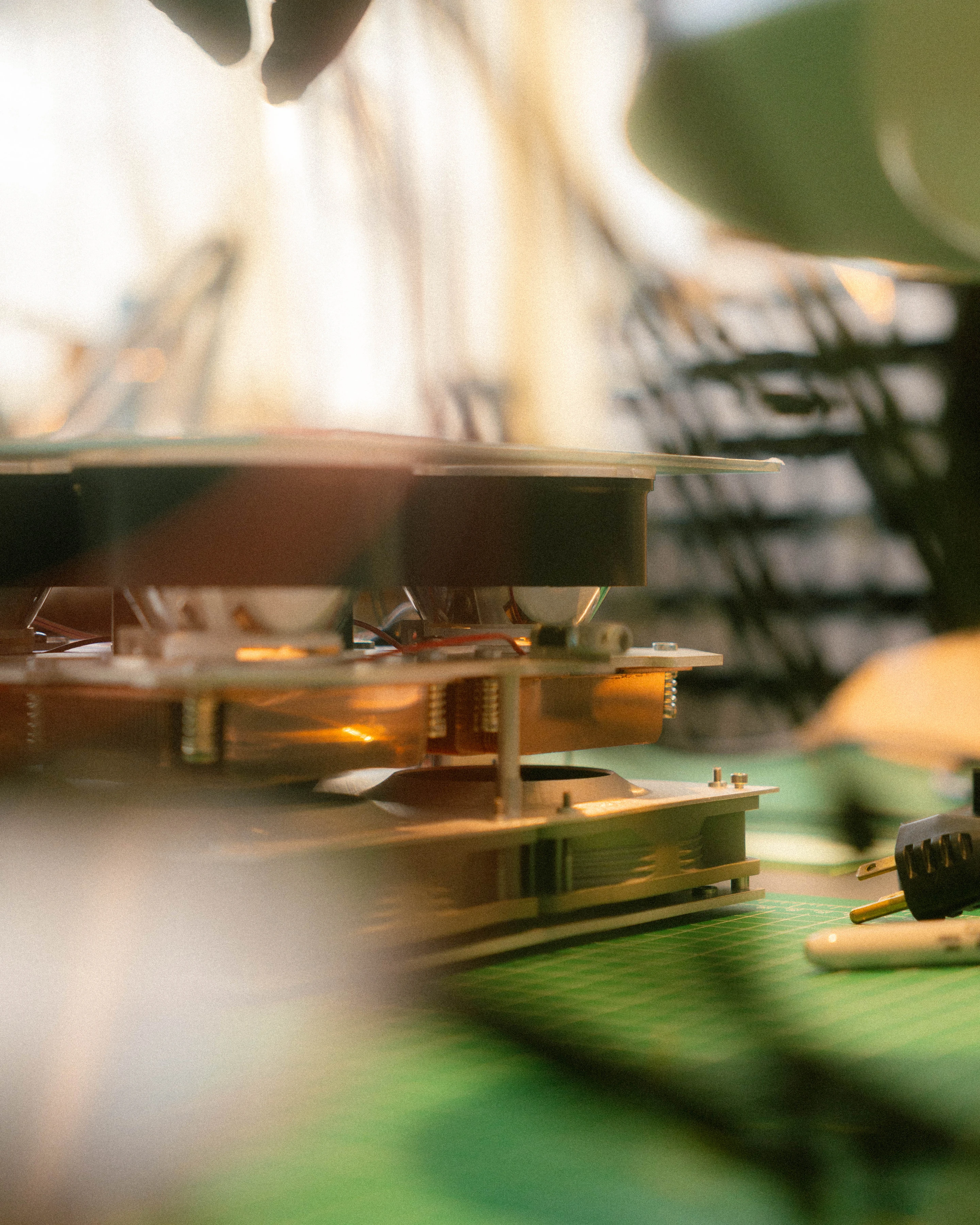 A Rhythm sunlight generator being assembled by hand in the San Francisco workshop