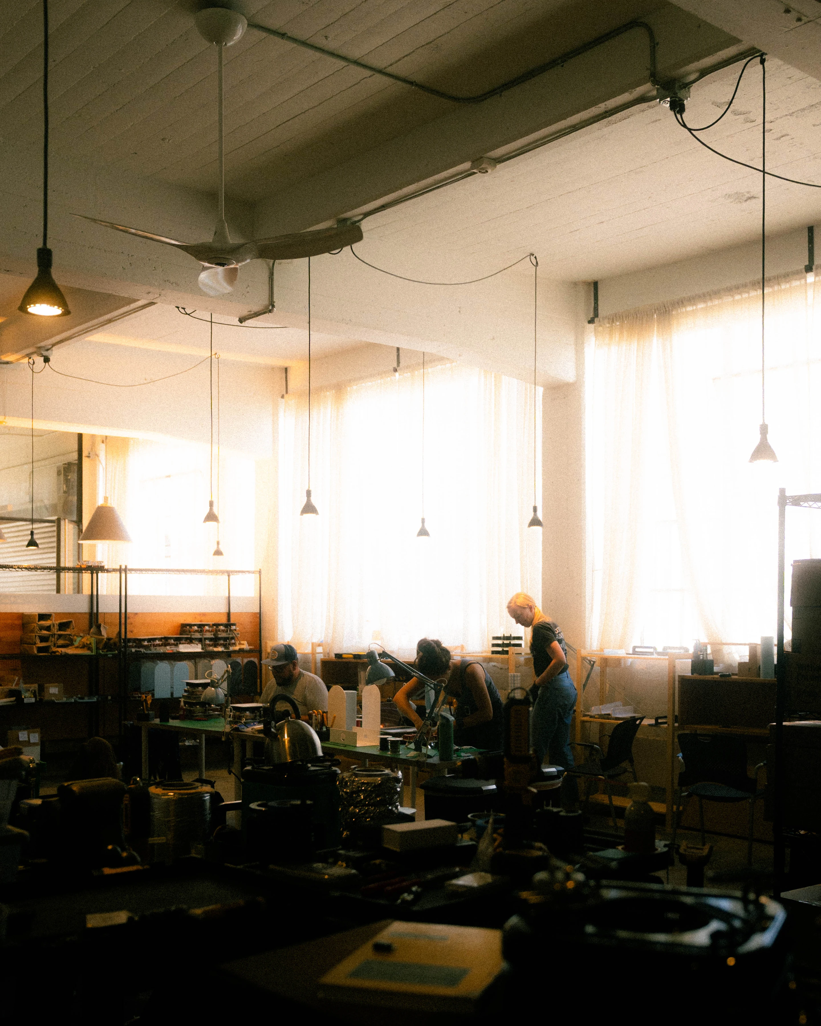 A Rhythm sunlight generator being assembled by hand in the San Francisco workshop