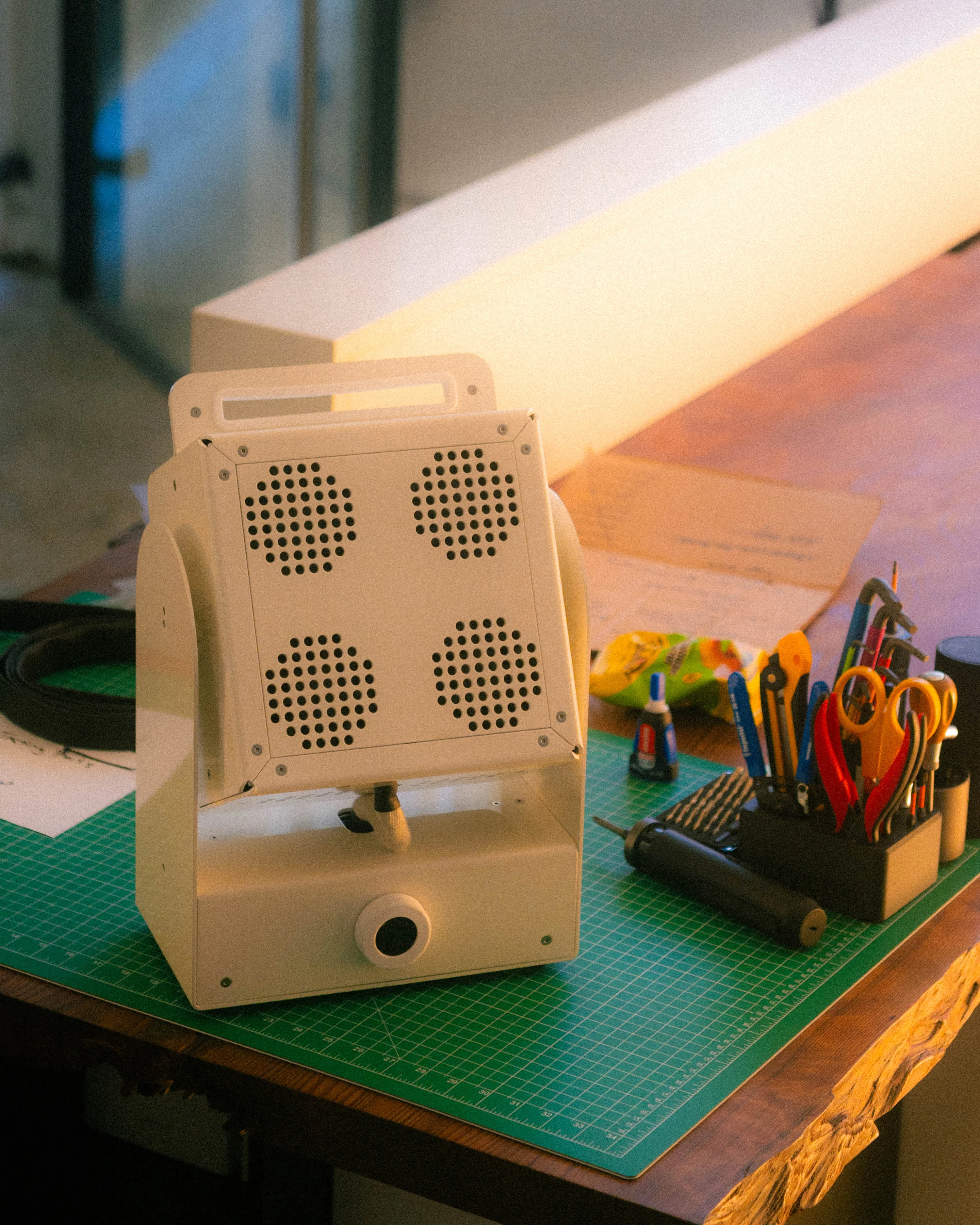 A Rhythm sunlight generator being assembled by hand in the San Francisco workshop