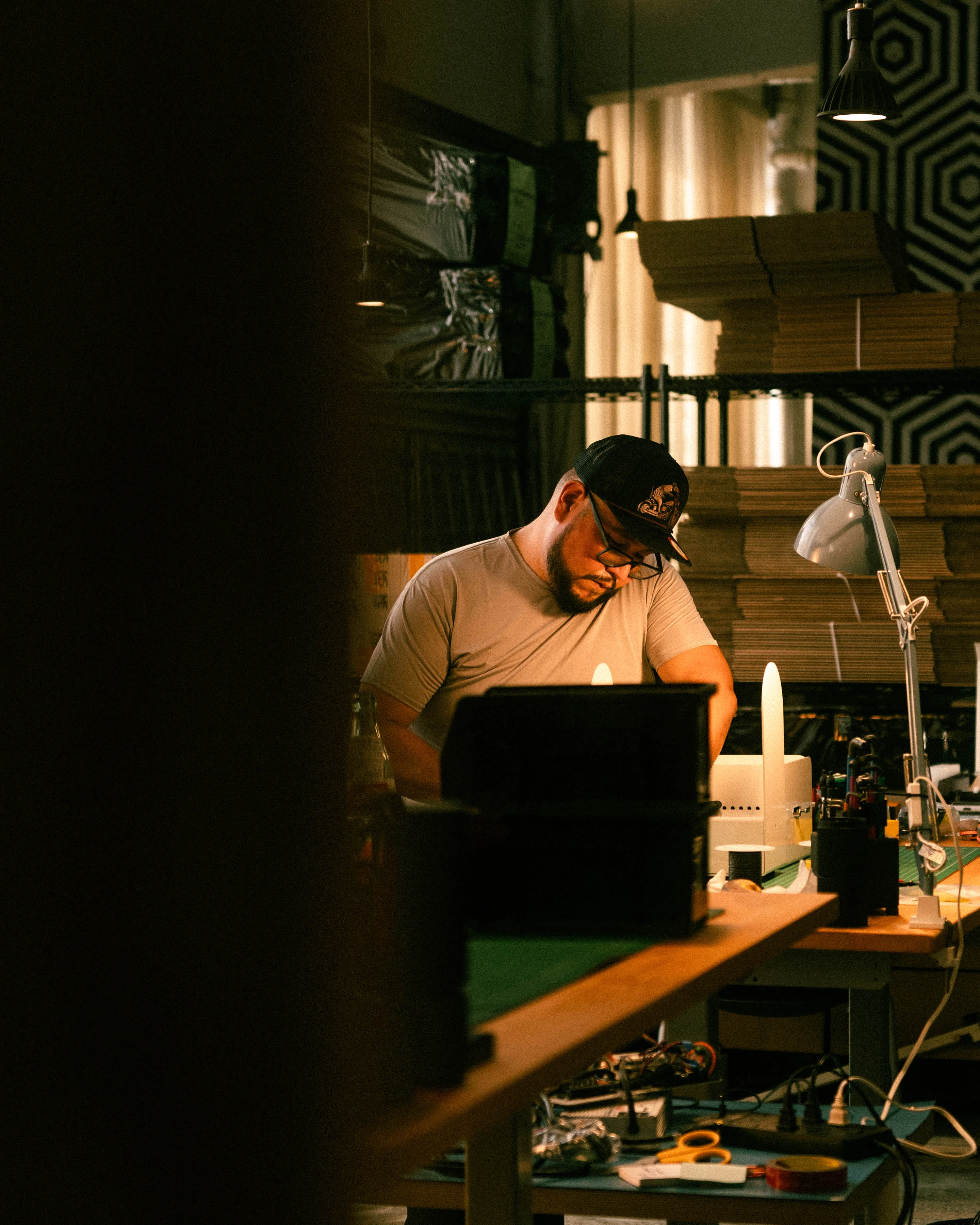 A Rhythm sunlight generator being assembled by hand in the San Francisco workshop