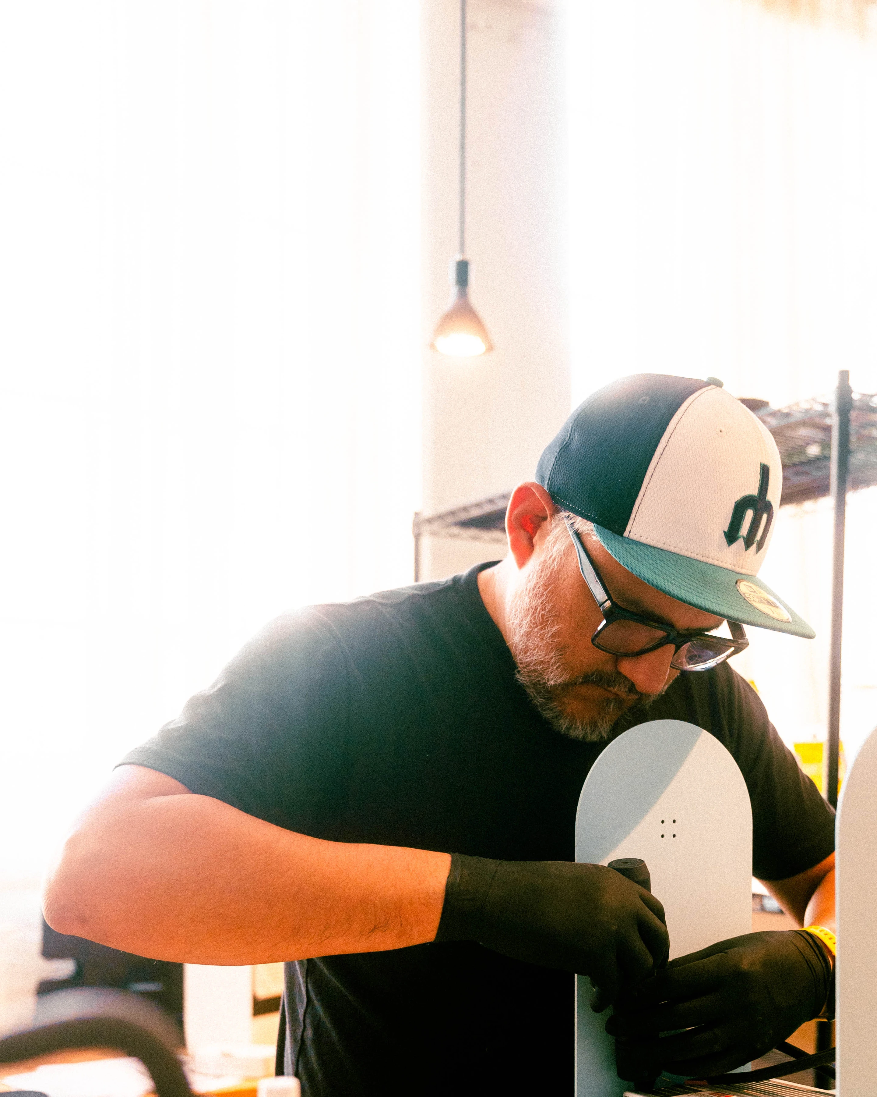 A Rhythm sunlight generator being assembled by hand in the San Francisco workshop