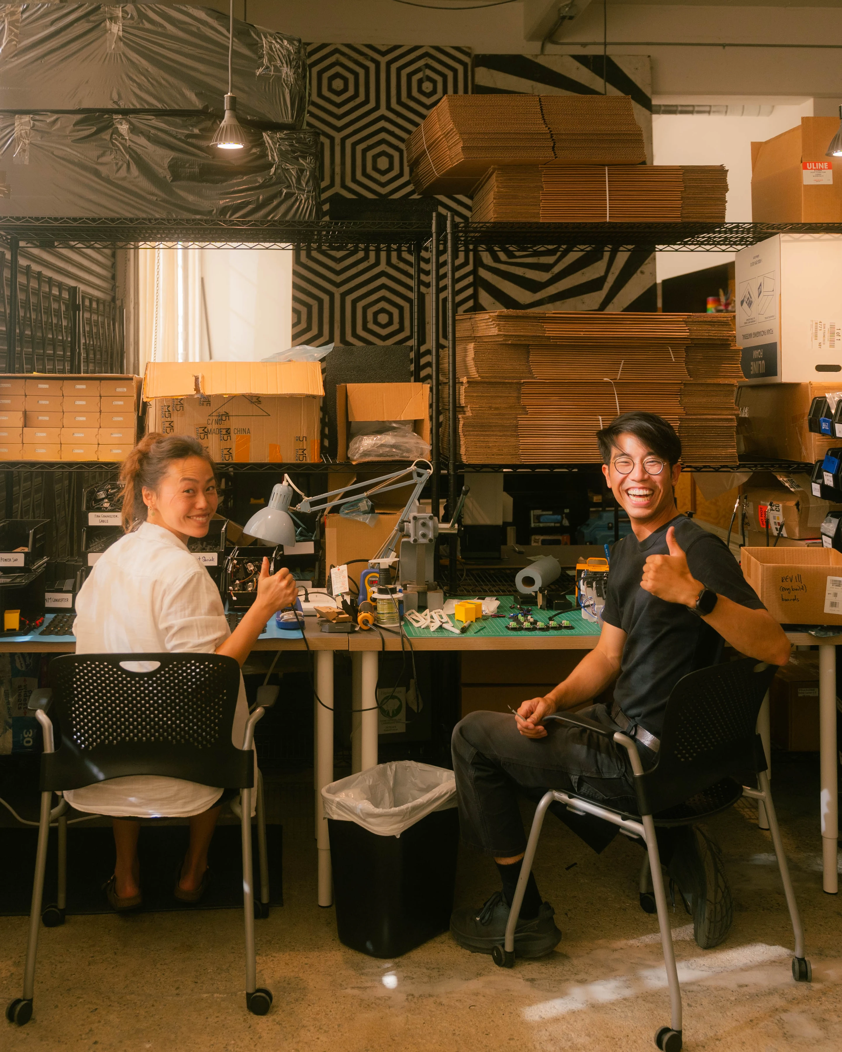 A Rhythm sunlight generator being assembled by hand in the San Francisco workshop