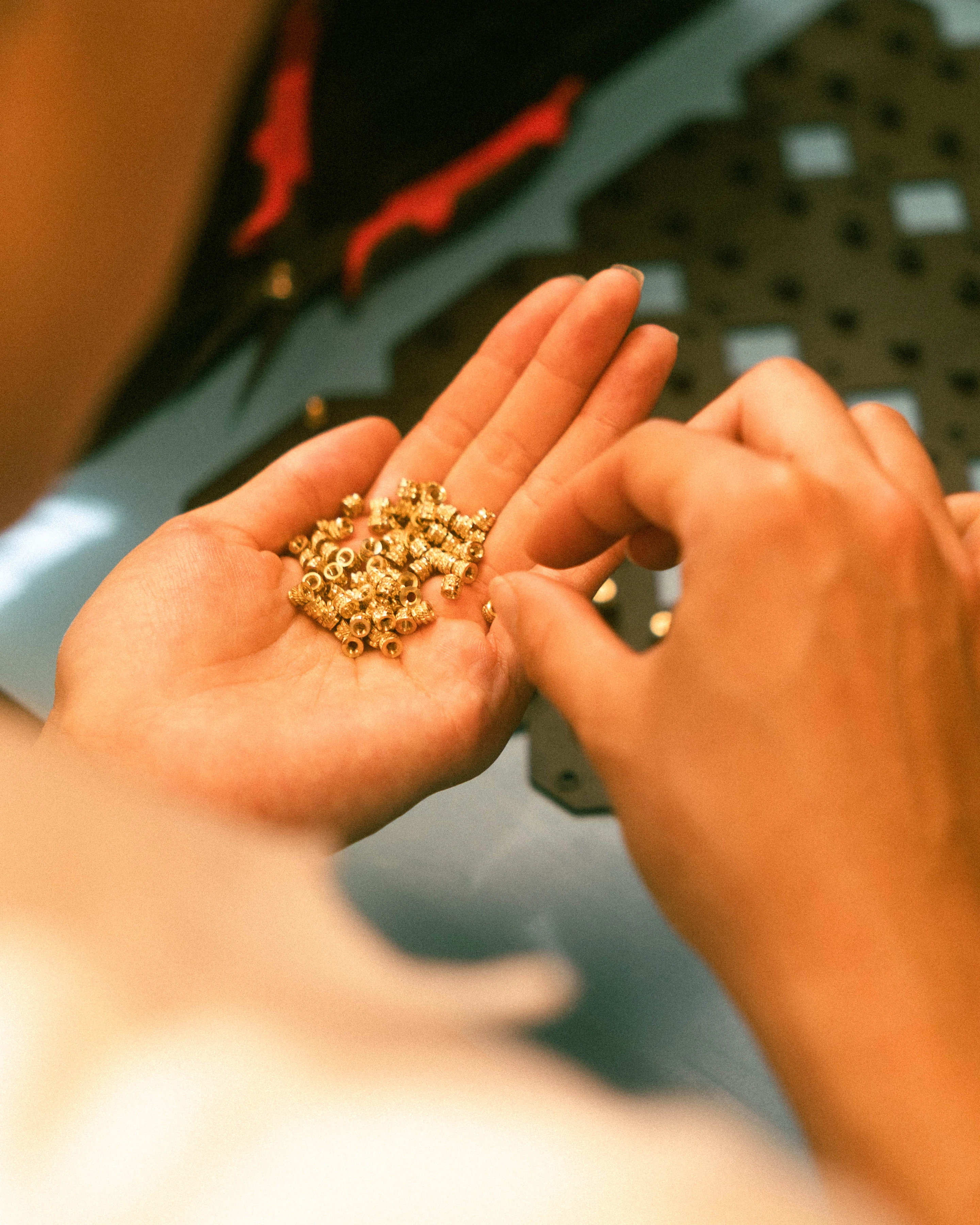 A handful of brass fasteners
