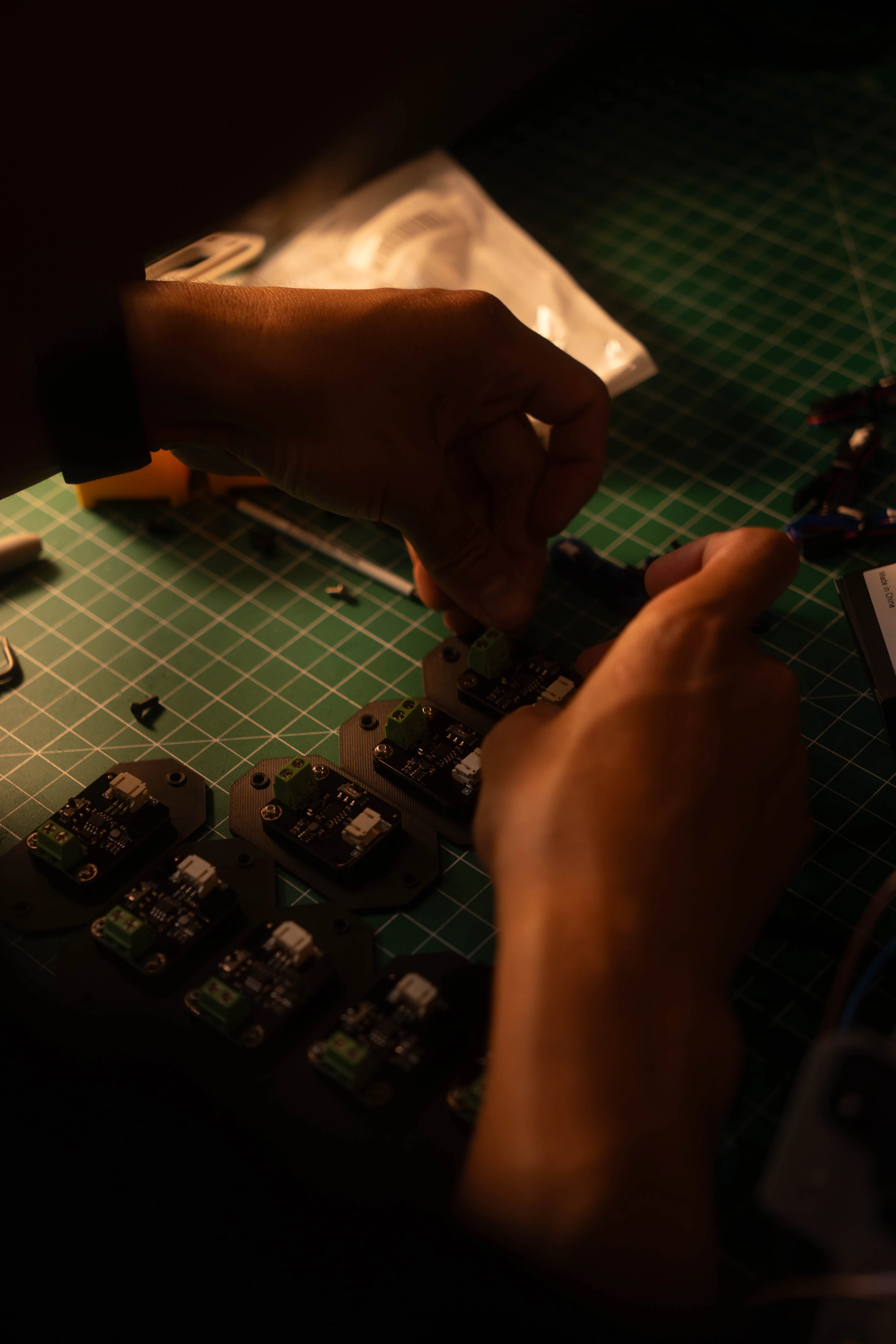 A Rhythm sunlight generator being assembled by hand in the San Francisco workshop