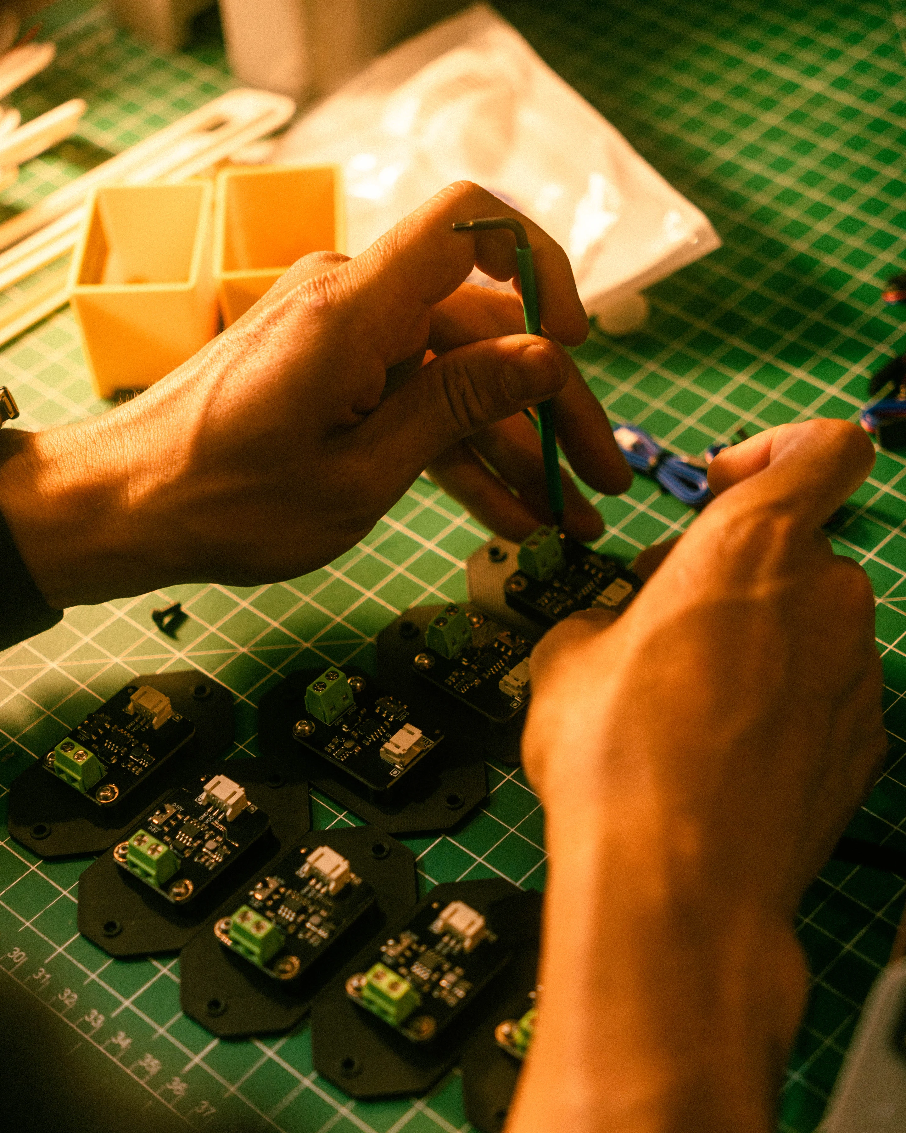 A Rhythm sunlight generator being assembled by hand in the San Francisco workshop