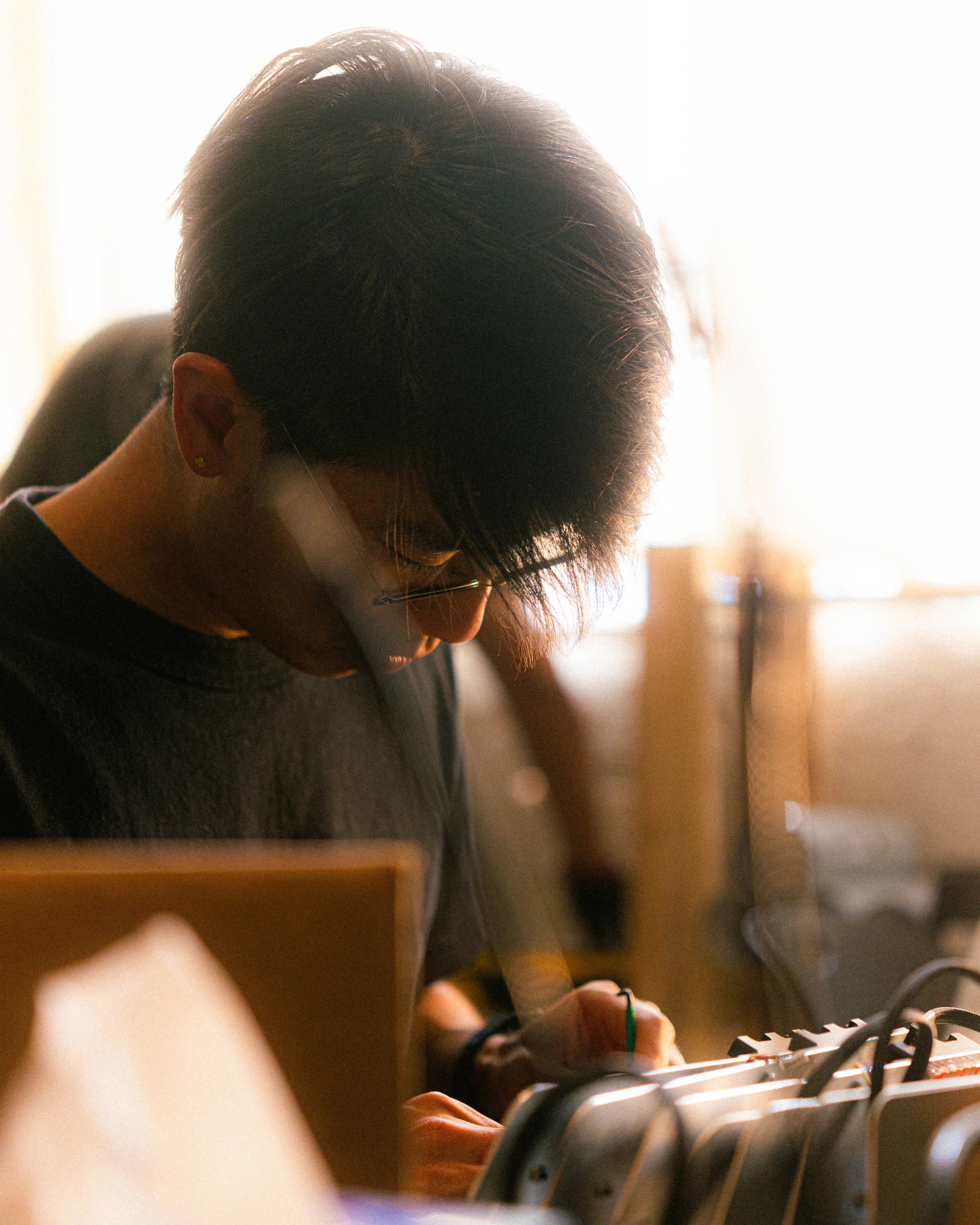 A Rhythm sunlight generator being assembled by hand in the San Francisco workshop