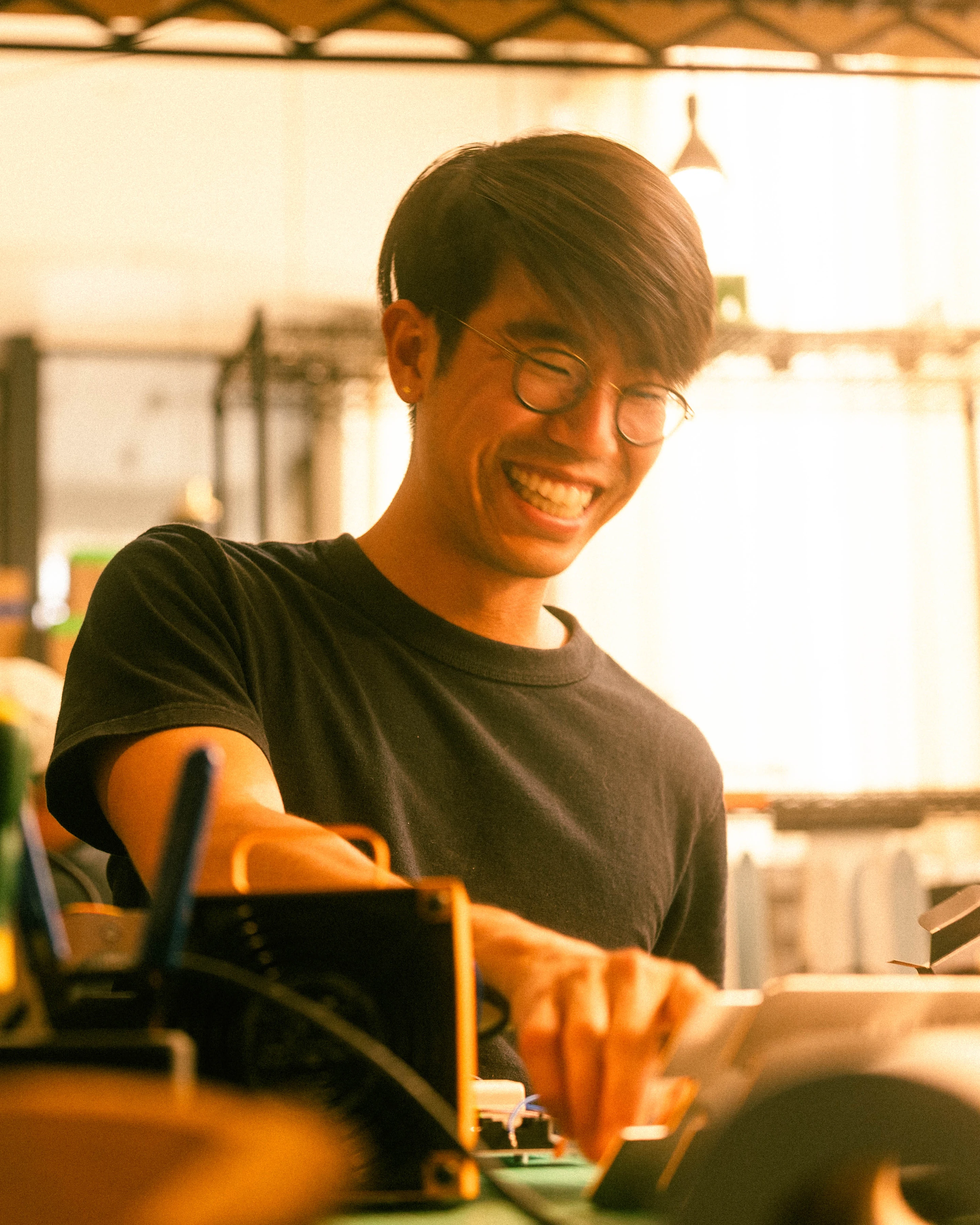 A Rhythm sunlight generator being assembled by hand in the San Francisco workshop